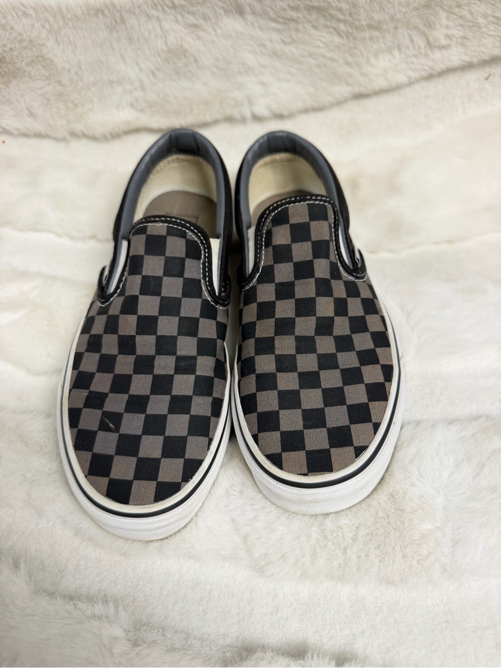 Kids Black and Gray Checker Slip-On Sneakers